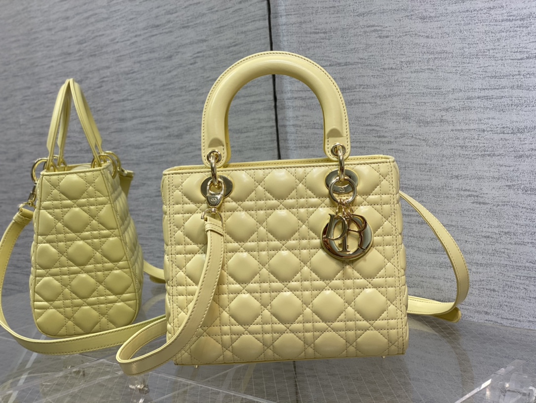 Medium Lady Dior Bag Light Yellow Cannage Lambskin